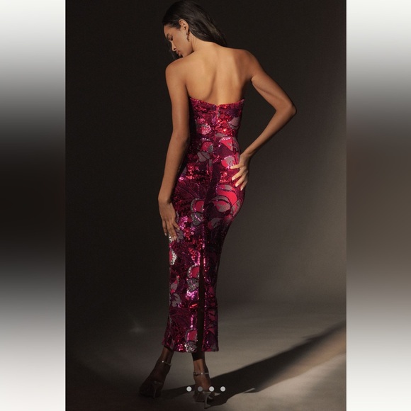 NWT HELSI Leslie Strapless Sequin Sheath Midi Dress in Fuchsia Red Sz M - Picture 4 of 16